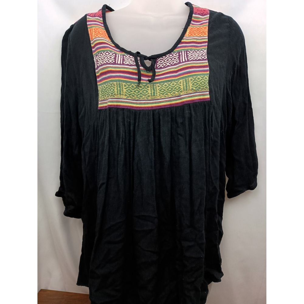 Earthbound L‎ aztec black south western colorful festive blouse